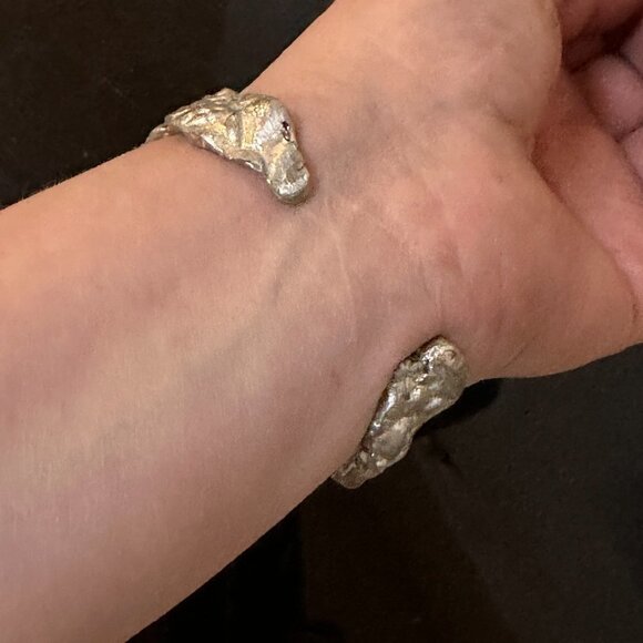 Sunflower Pewter Cuff Bracelet Silver 6.0 Wrist Brutalist Small Wrist Artisan - Picture 8 of 9